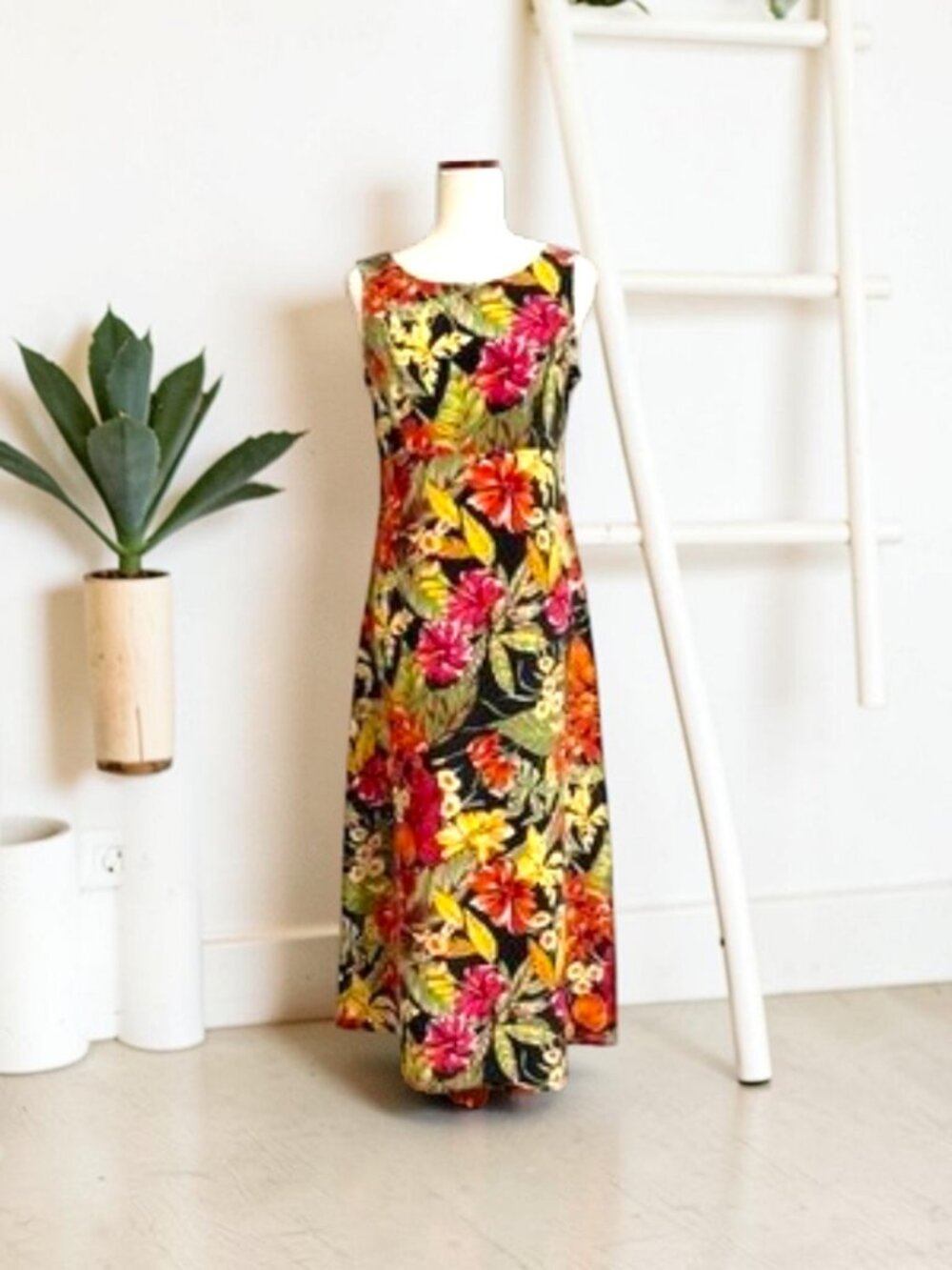 Sag Harbor Floral Maxi Vintage Sundress Button Up Zipper Back Plus Size 14